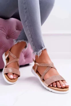 Damskie Boto Damskie Sandały Lu Boo Z Cyrkoniami 406-5 Różowe Złoto Stella