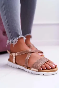 Damskie Boto Damskie Sandały Lu Boo Z Cyrkoniami 406-5 Różowe Złoto Stella