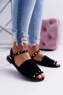 Boto Damskie Sandały Lu Boo Zamszowe Czarne Silena