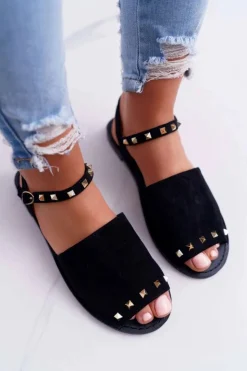 Boto Damskie Sandały Lu Boo Zamszowe Czarne Silena