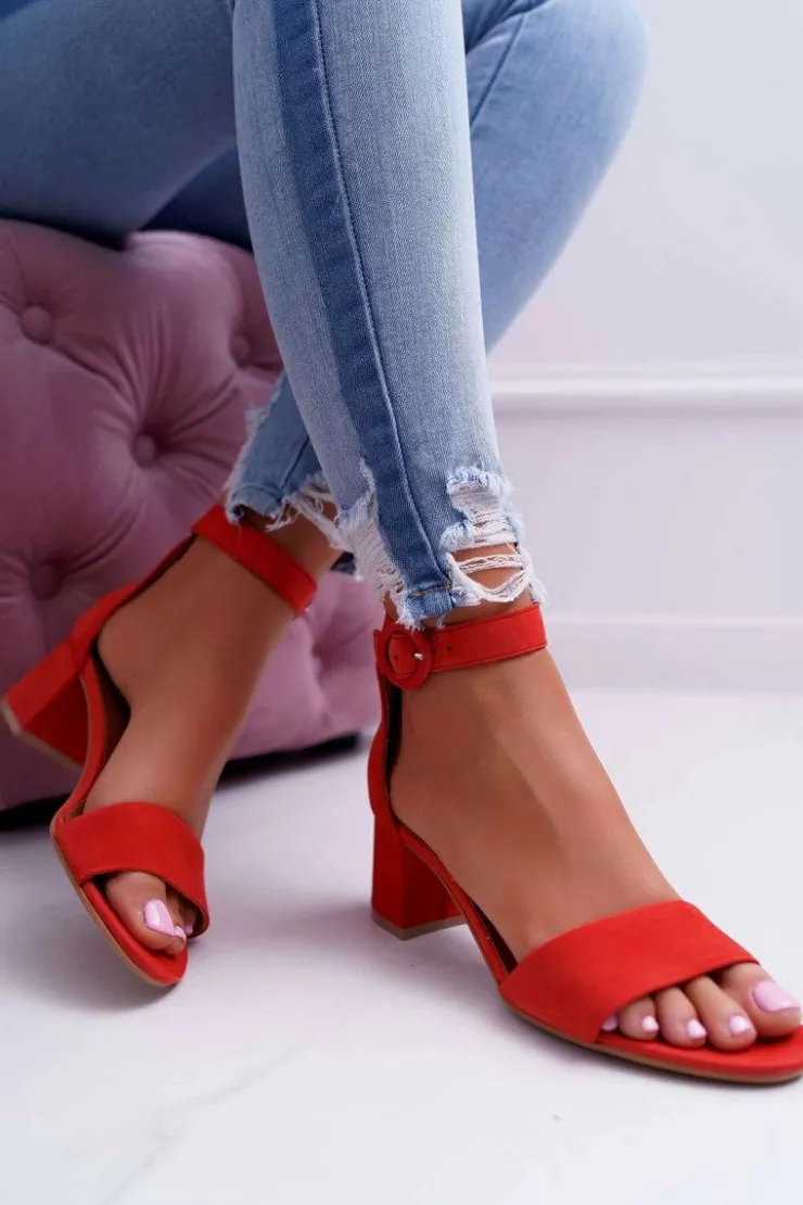 Maciejka Sandały Na Obcasie*Damskie Sandały Skórzane Zamszowe Czerwone 04141-08/00-5