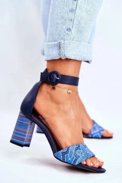 Maciejka Sandały Na Obcasie*Damskie Sandały Skórzane Granatowe 04235-17/00-5