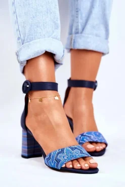 Maciejka Sandały Na Obcasie*Damskie Sandały Skórzane Granatowe 04235-17/00-5