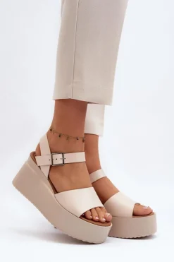 Online Boto Damskie Sandały Na Koturnie Beżowe Geferia