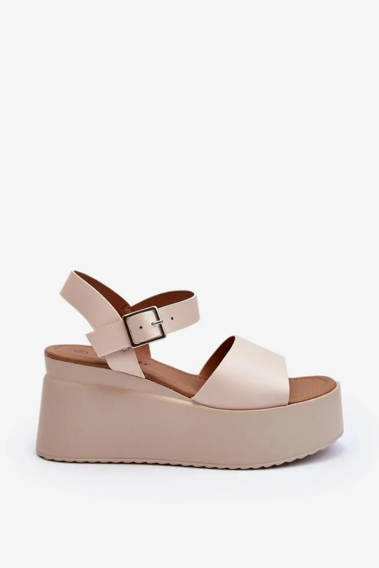 Online Boto Damskie Sandały Na Koturnie Beżowe Geferia