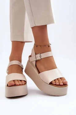 Online Boto Damskie Sandały Na Koturnie Beżowe Geferia