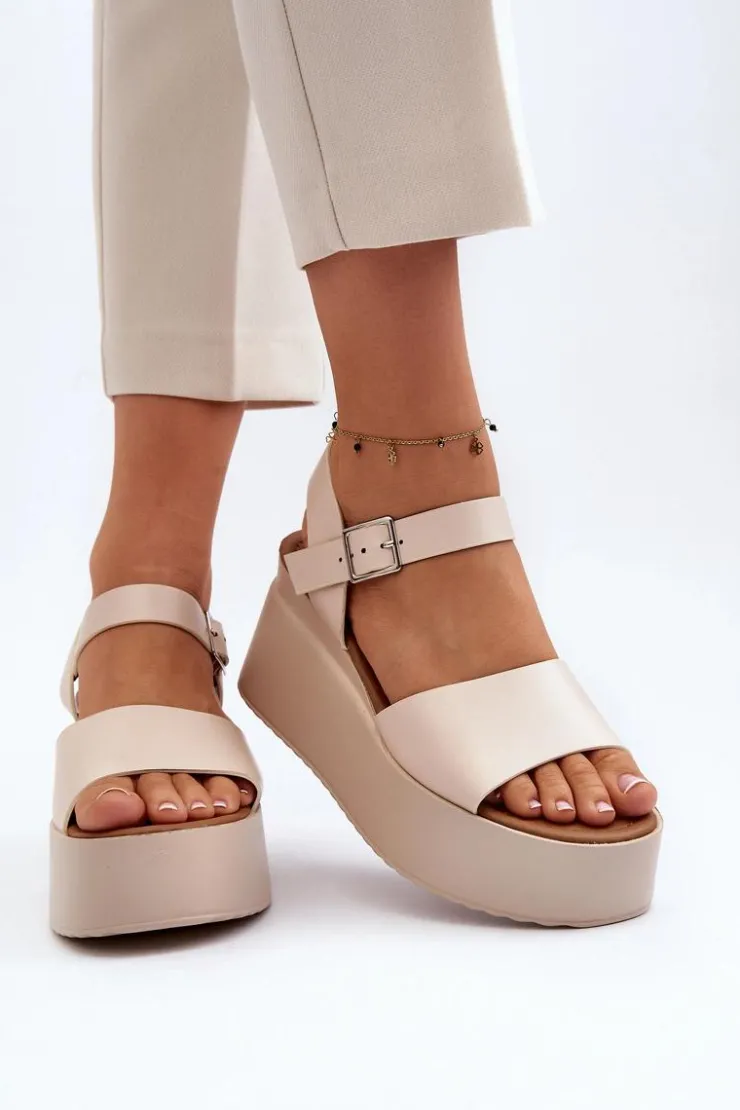 Online Boto Damskie Sandały Na Koturnie Beżowe Geferia