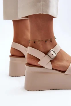 Online Boto Damskie Sandały Na Koturnie Beżowe Geferia