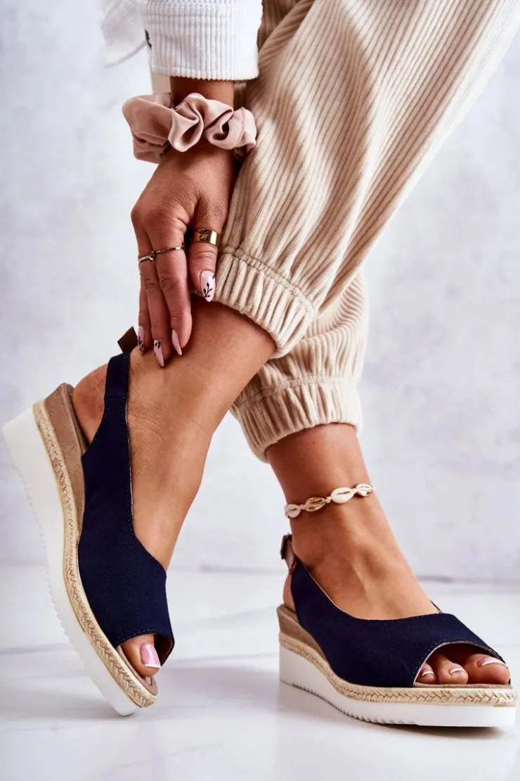 Damskie Big Star Shoes Damskie Sandały Na Koturnie Big Star JJ276046 Granatowe