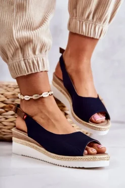 Damskie Big Star Shoes Damskie Sandały Na Koturnie Big Star JJ276046 Granatowe