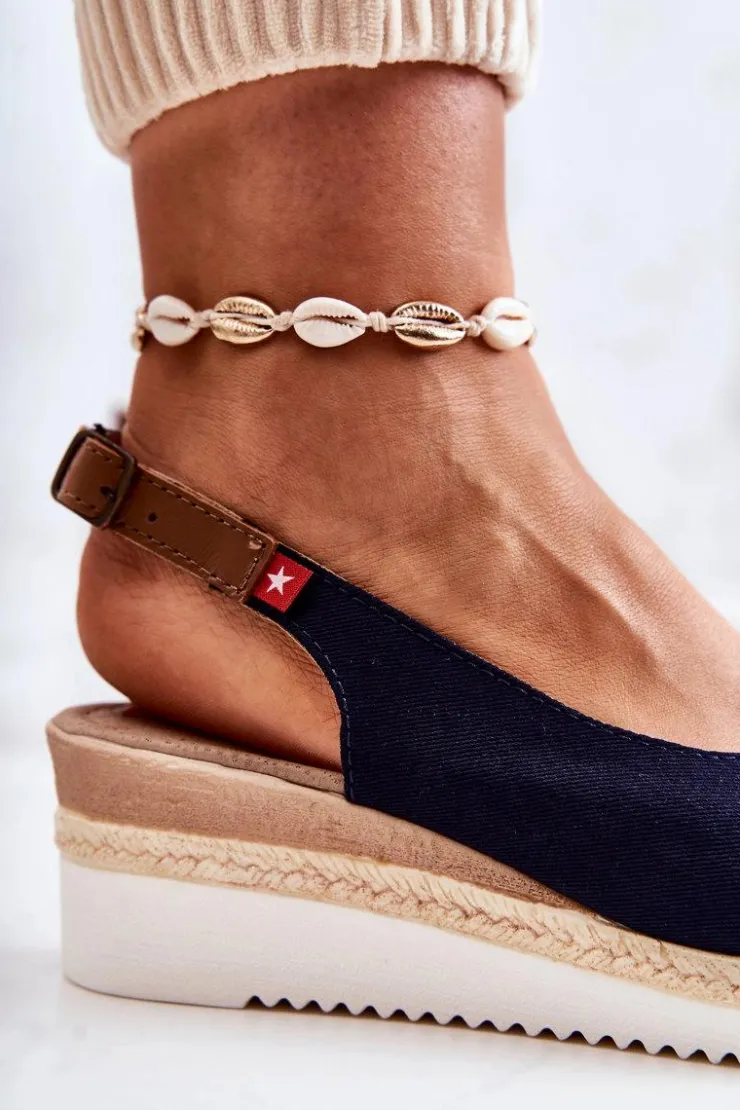 Damskie Big Star Shoes Damskie Sandały Na Koturnie Big Star JJ276046 Granatowe