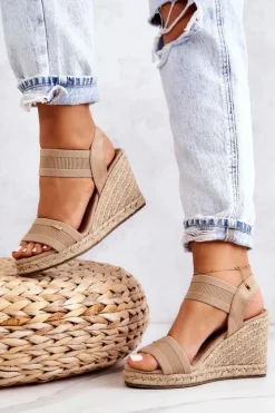 Big Star Shoes Sandały Big Star|Sandały Na Koturnie*Damskie Sandały Na Koturnie Big Star JJ274978 Beżowe