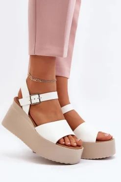 Boto Sandały Na Koturnie*Damskie Sandały Na Koturnie Białe Geferia