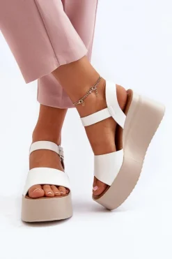 Boto Sandały Na Koturnie*Damskie Sandały Na Koturnie Białe Geferia