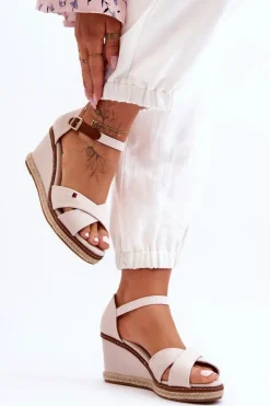 Outlet Boto Damskie Sandały Na Koturnie Jasnobeżowe Janet