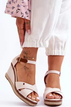 Outlet Boto Damskie Sandały Na Koturnie Jasnobeżowe Janet