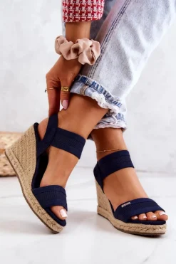 Damskie Big Star Shoes Damskie Sandały Na Koturnie Big Star JJ274977 Granatowe