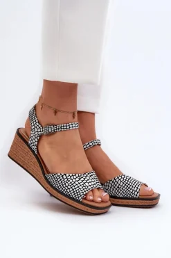 Buty Sergio Leone Sandały Na Koturnie*Damskie Sandały Na Koturnie Sergio Leone SK303 Biało-Czarne