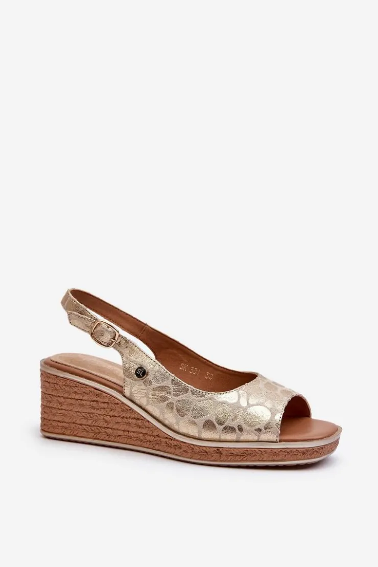 Damskie Buty Sergio Leone Damskie Sandały Na Koturnie Sergio Leone SK301 Złote
