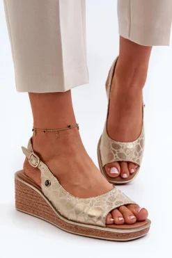 Damskie Buty Sergio Leone Damskie Sandały Na Koturnie Sergio Leone SK301 Złote