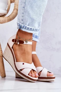 Sale Boto Damskie Sandały Na Koturnie Beżowe Veenus