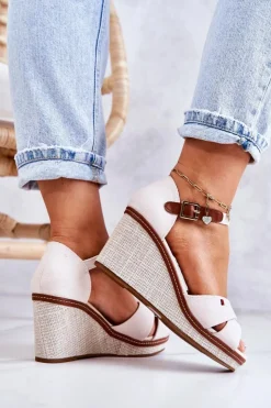 Sale Boto Damskie Sandały Na Koturnie Beżowe Veenus