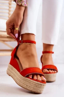 Damskie Boto Damskie Sandały Na Koturnie Z Cyrkoniami Pomarańczowe Linette