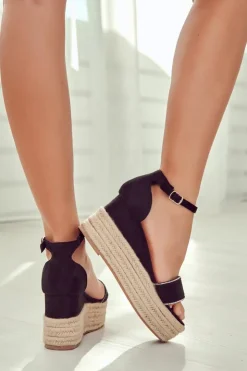 Damskie Boto Damskie Sandały Na Koturnie Z Cyrkoniami Czarne Linette