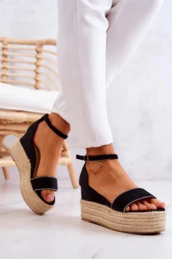 Damskie Boto Damskie Sandały Na Koturnie Z Cyrkoniami Czarne Linette