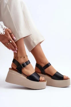 Damskie Boto Damskie Sandały Na Koturnie Czarne Geferia