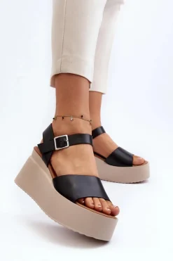 Damskie Boto Damskie Sandały Na Koturnie Czarne Geferia