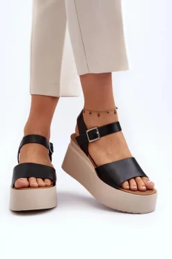 Damskie Boto Damskie Sandały Na Koturnie Czarne Geferia