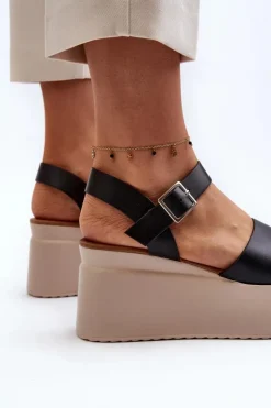 Damskie Boto Damskie Sandały Na Koturnie Czarne Geferia