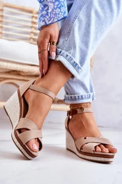 Boto Sandały Na Koturnie*Damskie Sandały Na Koturnie Ciemnobeżowe Veenus