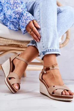 Boto Sandały Na Koturnie*Damskie Sandały Na Koturnie Ciemnobeżowe Veenus