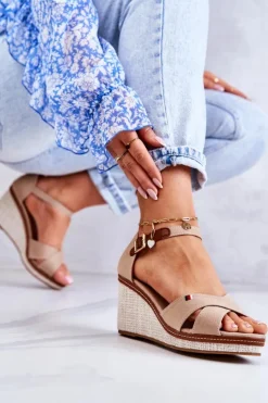 Boto Sandały Na Koturnie*Damskie Sandały Na Koturnie Ciemnobeżowe Veenus