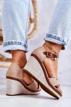 Boto Sandały Na Koturnie*Damskie Sandały Na Koturnie Ciemnobeżowe Veenus