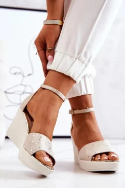 Sale Laura Messi Damskie Sandały Na Koturnie 2389 Beżowe