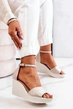 Sale Laura Messi Damskie Sandały Na Koturnie 2389 Beżowe