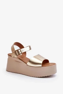 Sale Boto Damskie Sandały Na Koturnie Złote Geferia