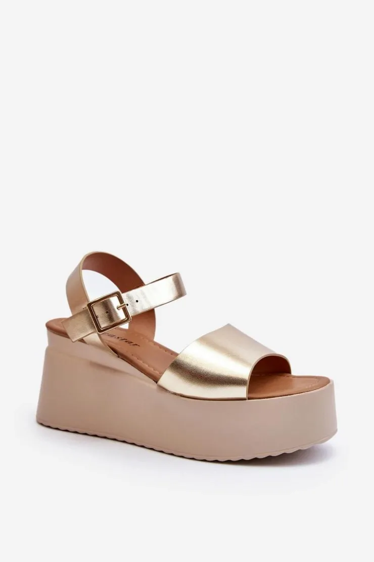 Sale Boto Damskie Sandały Na Koturnie Złote Geferia