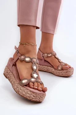 Damskie buty S.Barski Sandały Na Obcasie|Sandały Na Koturnie*Damskie Sandały Na Koturnie Z Plecionką S.Barski MY291 Różowe