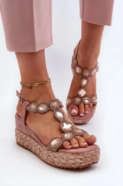 Damskie buty S.Barski Sandały Na Obcasie|Sandały Na Koturnie*Damskie Sandały Na Koturnie Z Plecionką S.Barski MY291 Różowe