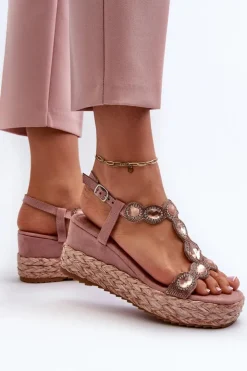 Damskie buty S.Barski Sandały Na Obcasie|Sandały Na Koturnie*Damskie Sandały Na Koturnie Z Plecionką S.Barski MY291 Różowe