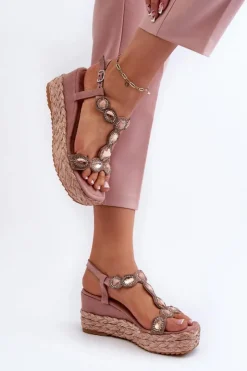 Damskie buty S.Barski Sandały Na Obcasie|Sandały Na Koturnie*Damskie Sandały Na Koturnie Z Plecionką S.Barski MY291 Różowe