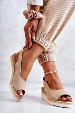 Big Star Shoes Sandały Big Star|Sandały Na Koturnie*Damskie Sandały Na Koturnie Big Star JJ276049 Beżowe