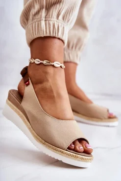 Big Star Shoes Sandały Big Star|Sandały Na Koturnie*Damskie Sandały Na Koturnie Big Star JJ276049 Beżowe