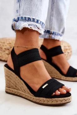 Best Big Star Shoes Damskie Sandały Na Koturnie Big Star JJ274976 Czarne