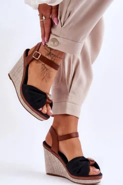 Damskie Boto Damskie Sandały Na Koturnie Z Ozdobą Czarne Candice