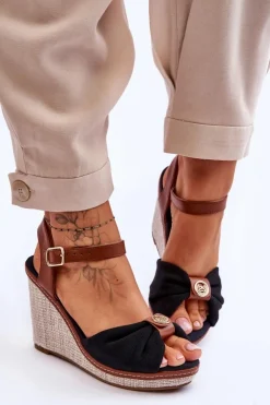 Damskie Boto Damskie Sandały Na Koturnie Z Ozdobą Czarne Candice